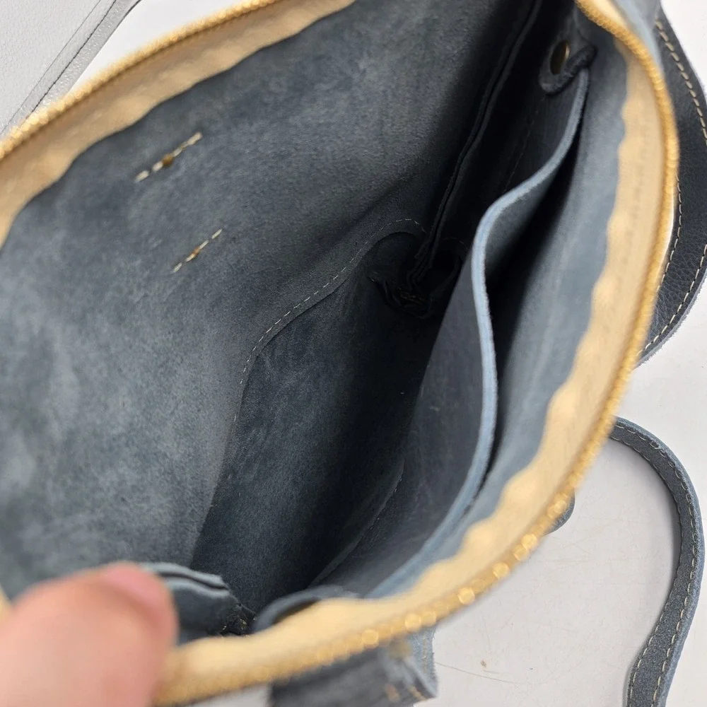 Portland Leather Goods Festival Bag Crossbody Light Blue Zip Top Inside Pocket